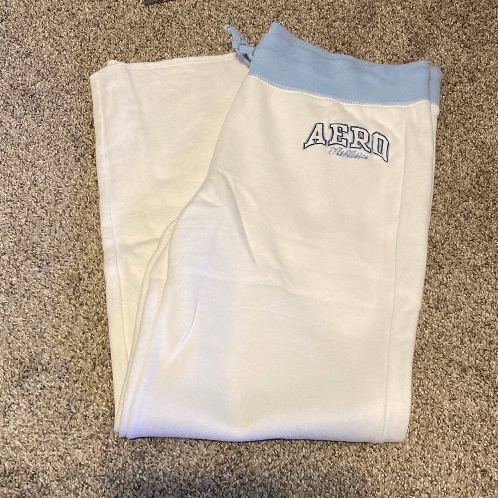 Aeropostale White and Blue Athletics wide leg Sweatpants